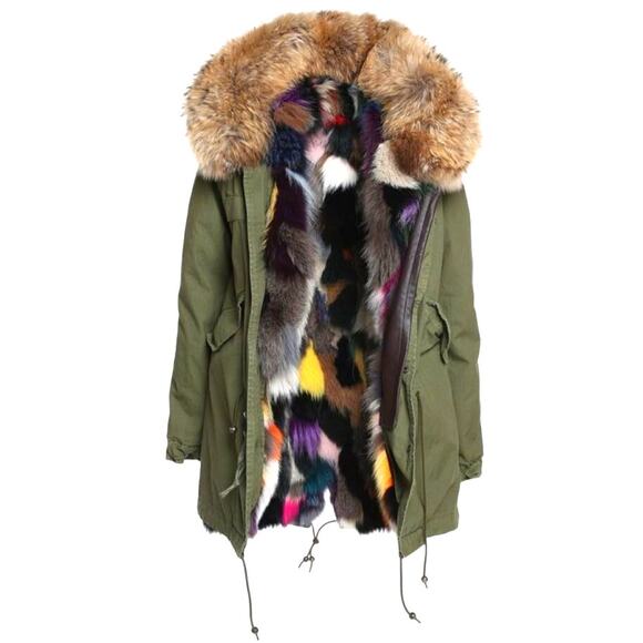 SAM NY Mini Limelight Fox Fur Reversible Vest with Army Green Parka Size Small - Picture 1 of 16